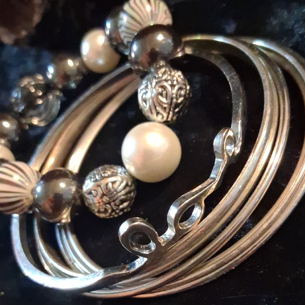 Cotton Candy Silver and Cream Bracelet Set